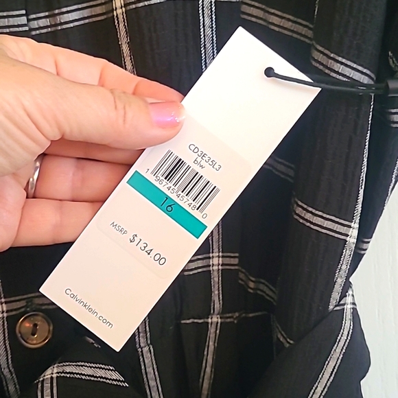 NWT Calvin Klein Gauzy windowpane shirt dress - Picture 9 of 10